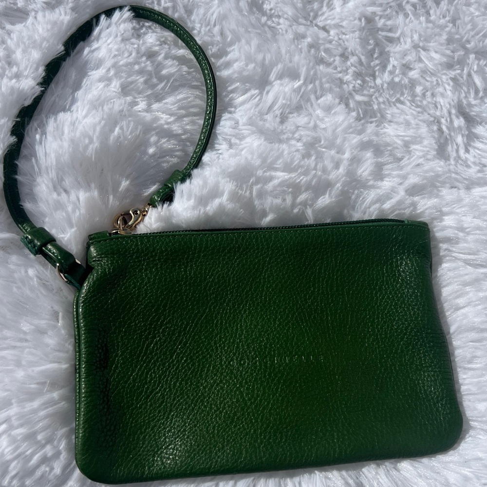 Coccinelle Green Leather Wristlet Zip Up Pouch